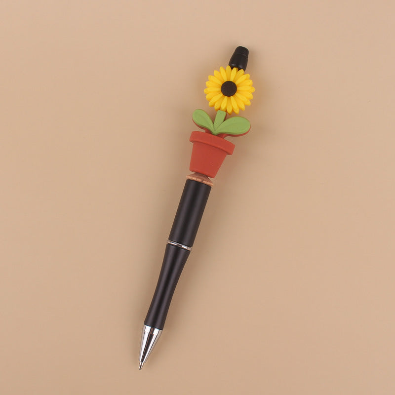 Wholesale Beadable Silicone Beaded Sunflower Potted Wooden Beads Plastic Ballpoint Pen